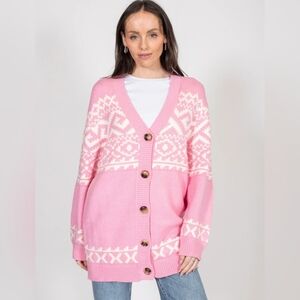 Fair Isle Knit Cardigan | Bubble Gum XL/XXL